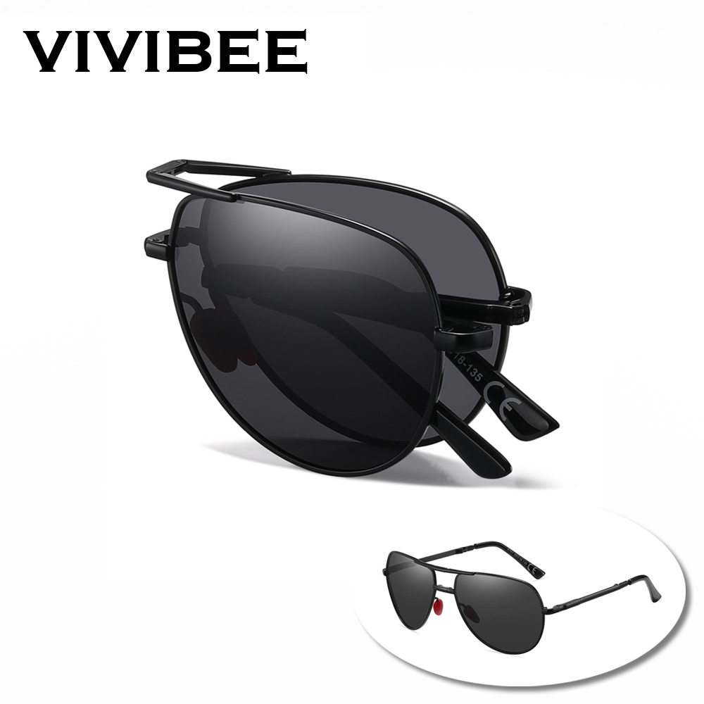 Sunglasses Aviator Polarized - Vivibee metal piloto preto dobrável óculos