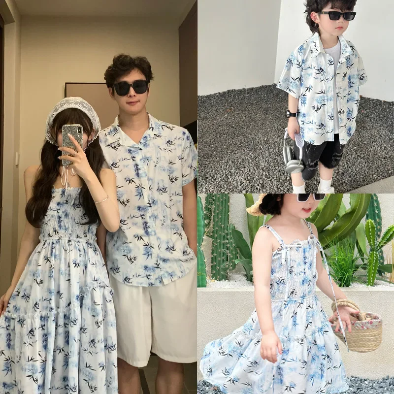 Resort Shirt Floral - Resort casal olhar pais e crianças