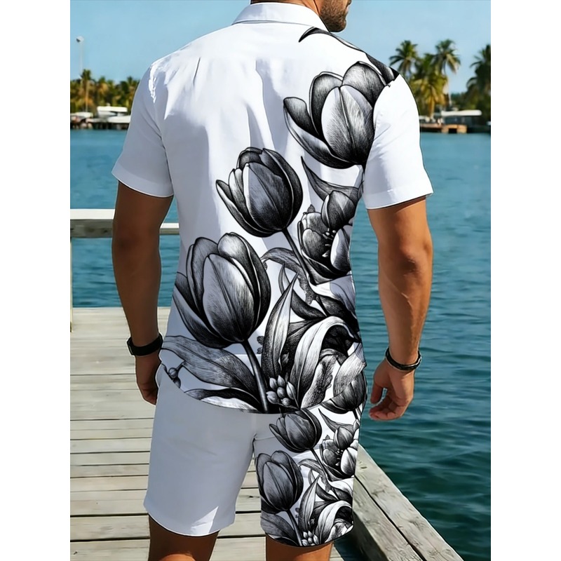 Conjunto Masculino de Camisa e - Resort Shirt Floral avaliação e preço